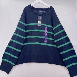 NWT Women’s Gap Crewneck Sweater Navy & Green Striped size XXL